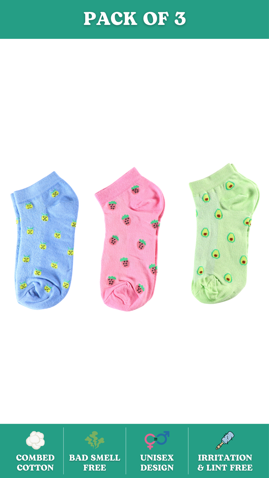 Juicytoes Combo Socks on White Background - Fruit Print Funky Socks