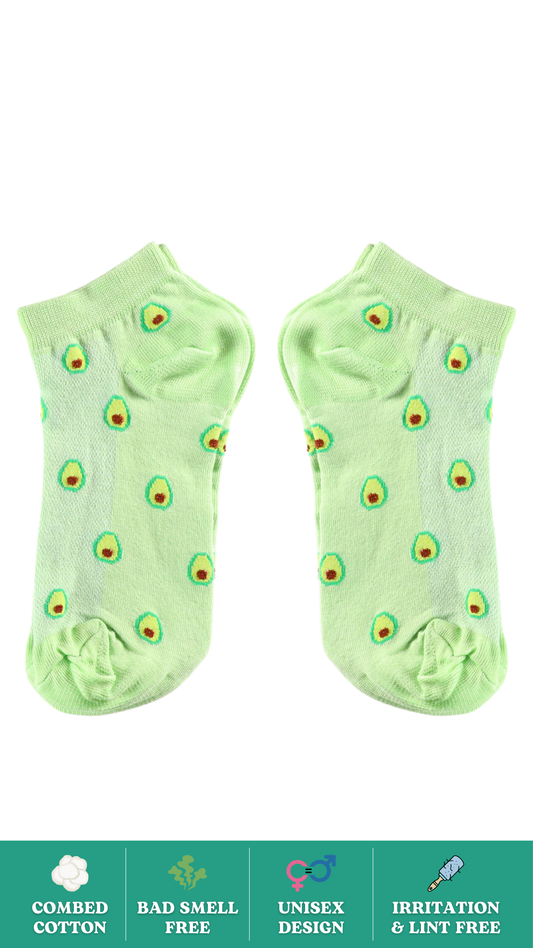 Fresh Avocado Funky Socks on White Background - Vibrant Green Crew-Length Socks with an Avocado Print Design