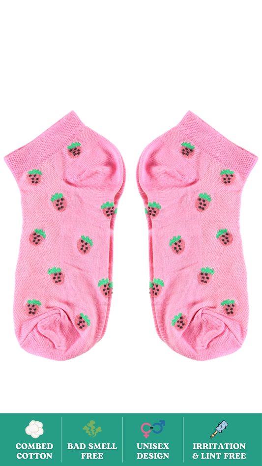 Juicy Strawberries Funky Socks on White Background - Colorful and Fun Socks with Fruit Print for a Playful Look