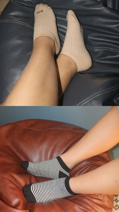 Model wearing Office Sneaker Combo – a stylish collection of sneaker-length luxury office socks designed for comfort and elegance, perfect for professional and casual settings.