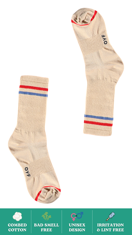 Racer Stripe Office Socks on White Background - Crew Length Formal Socks with Bold Stripes