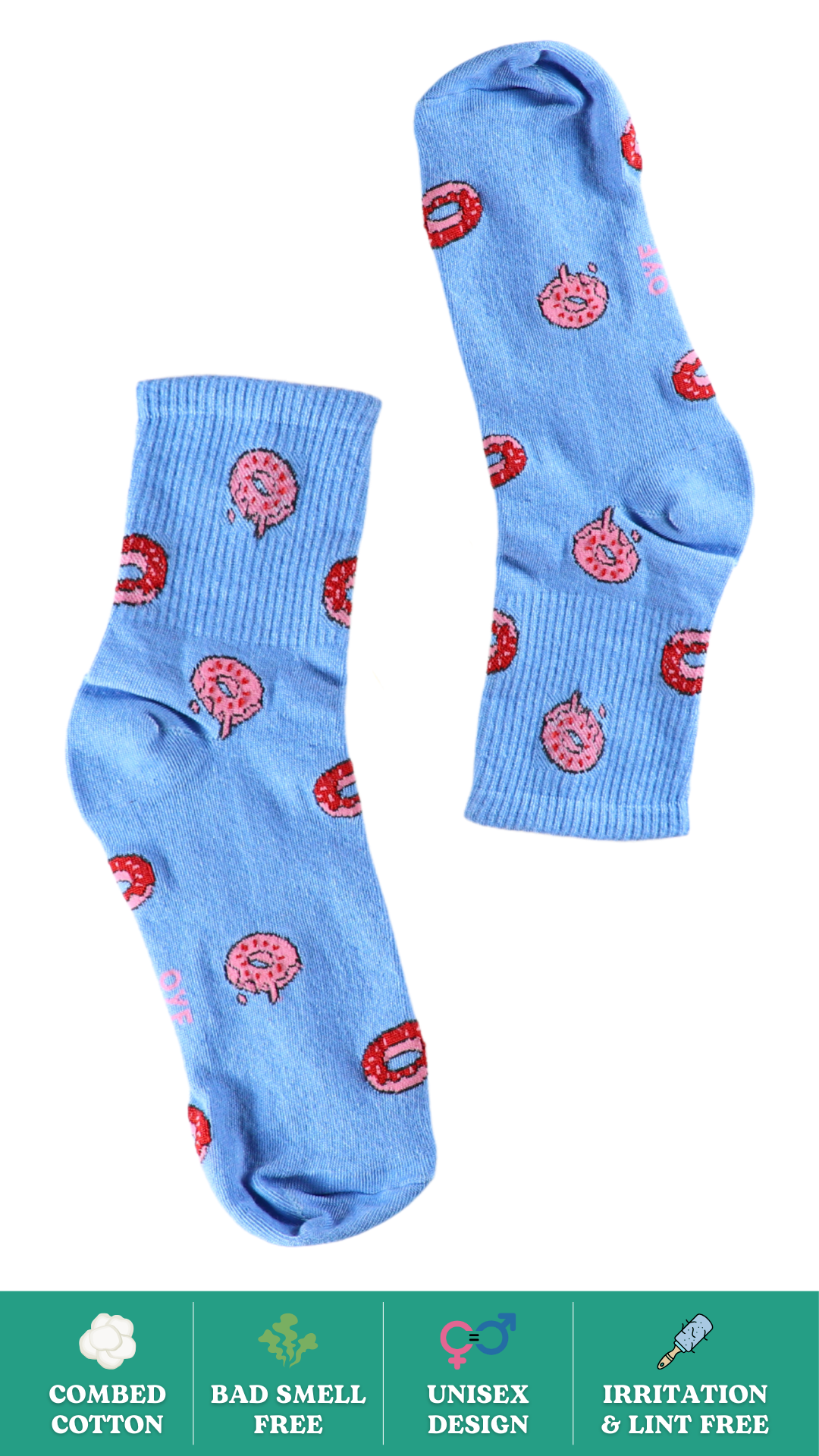 Sweet Donut Socks on White Background - Fun, Colorful, and Comfortable Ankel Length Socks for a Playful Look