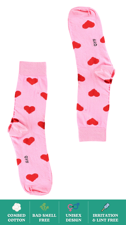 Take My Heart Funky Socks on White Background - Heart Print Crew Length Socks