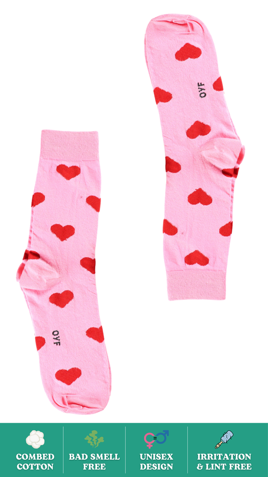 Take My Heart Funky Socks on White Background - Heart Print Crew Length Socks