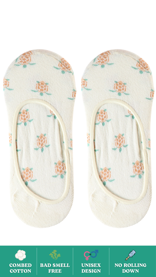 Turtle Walk No Show Socks on White Background - Comfortable and Stylish No Show Socks with Turtle Design