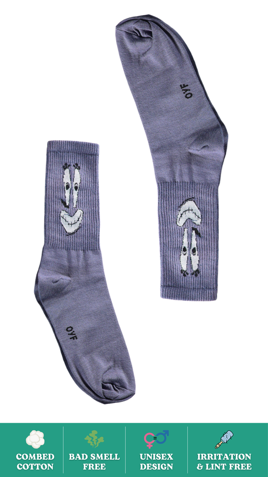 Wide Smile Funky Socks on White Background - Playful and Colorful Crew-Length Socks with a Big Smile Design