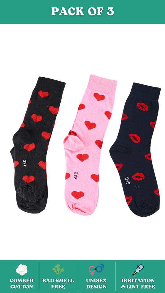 XOXO Combo Socks Collection on White Background - Funky and Fun Socks for Couples with Heart and Lip Designs