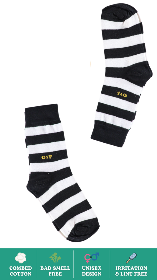 Zebra Rush Crew Socks on White Background - Stylish Black and White Zebra Pattern Crew Socks